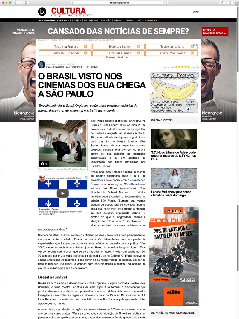 Blasting News sobre o documentário Envelhescência, 21 de novembro de 2015