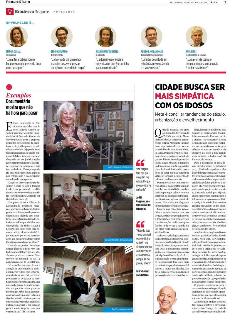 Folha de S.Paulo sobre o documentário Envelhescência, 30 de outubro de 2015