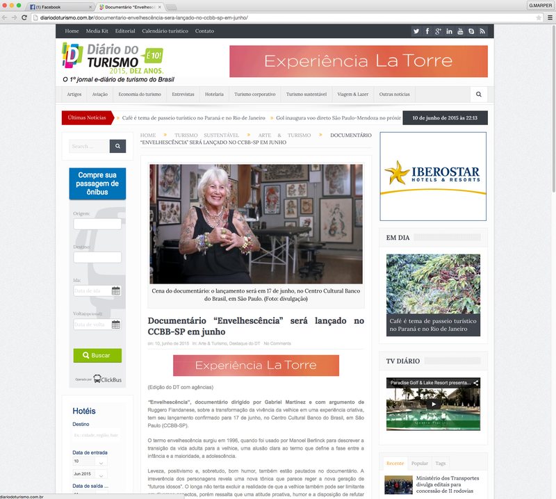 Diário do Turismo sobre o documentário Envelhescência, 10 de junho de 2015