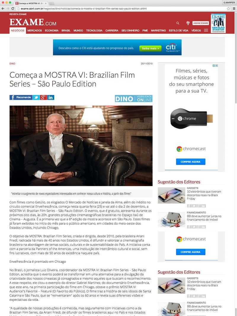 Exame sobre o documentário Envelhescência, 25 de novembro de 2015