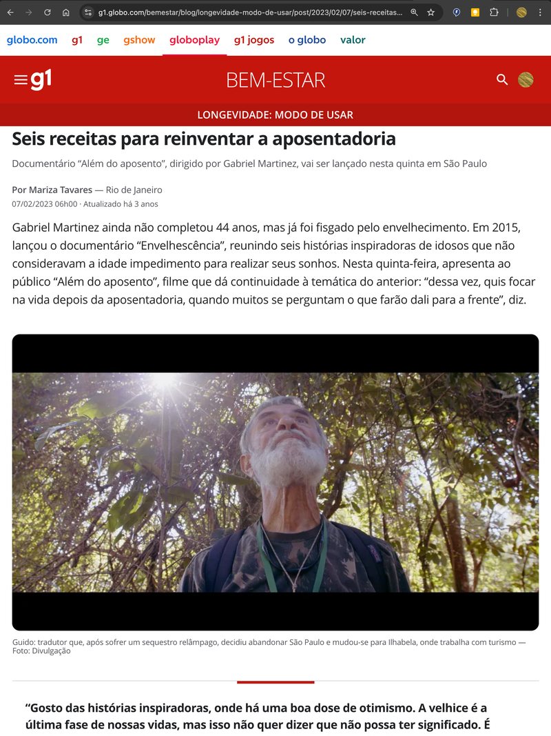 G1 sobre o documentário Além do Aposento, 7 de fevereiro de 2023