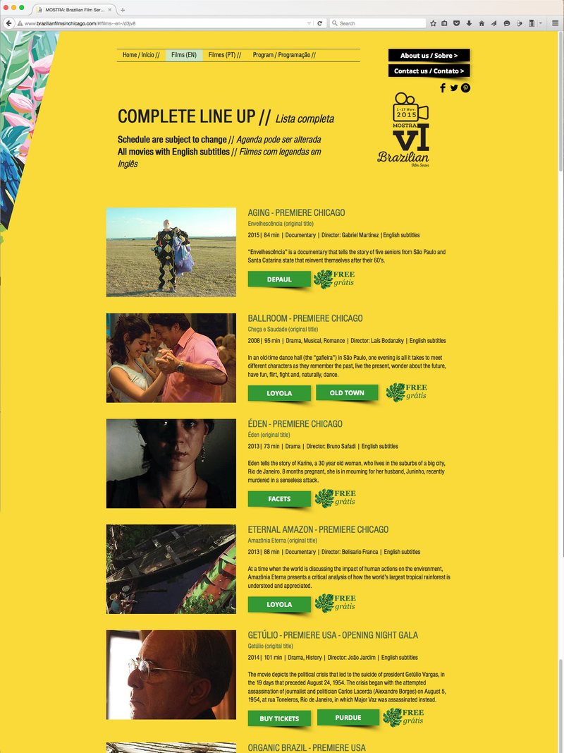 Mostra VI Brazilian Film Series sobre o documentário Envelhescência, novembro de 2015