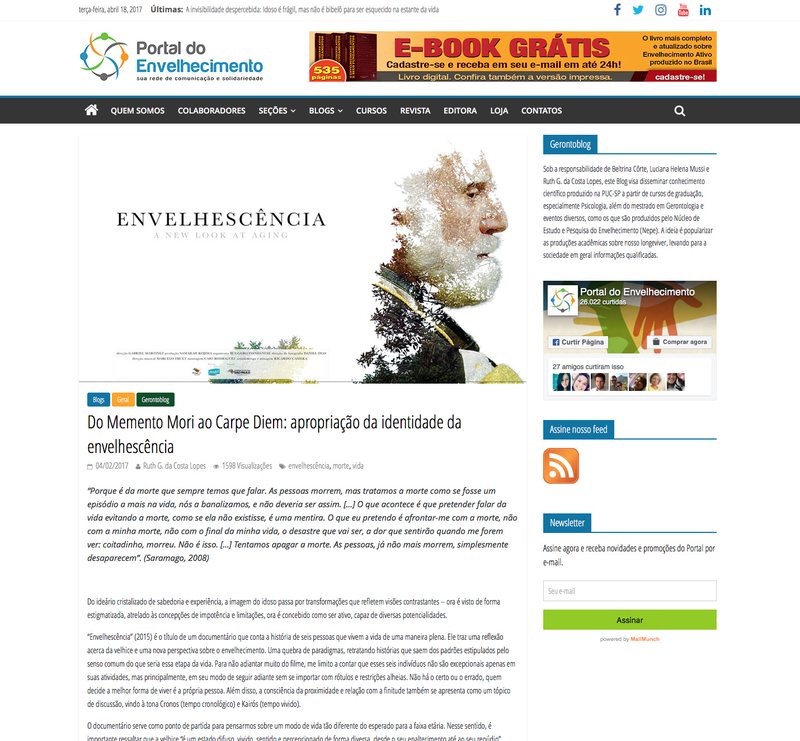 Portal do Envelhecimento sobre o documentário Envelhescência, 4 de fevereiro de 2017