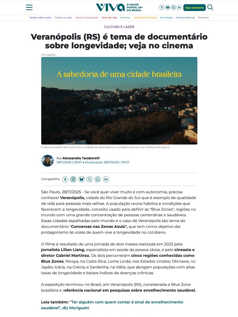 VIVA sobre o documentário Conversas nas Zonas Azuis, 28 de novembro de 2025