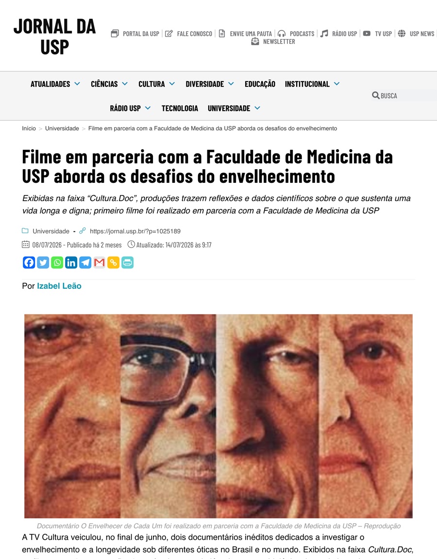 Jornal da USP sobre o documentario O Envelhecer de Cada Um